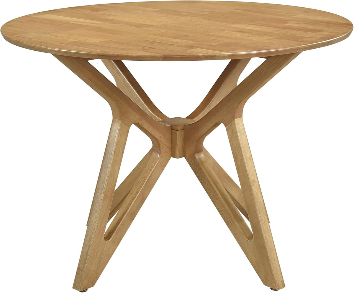 Elowen - Solid Wood - 42-Inch Round Dining Table with Bevel Tabletop, Angled Base Design, Geometric Legs - Dining