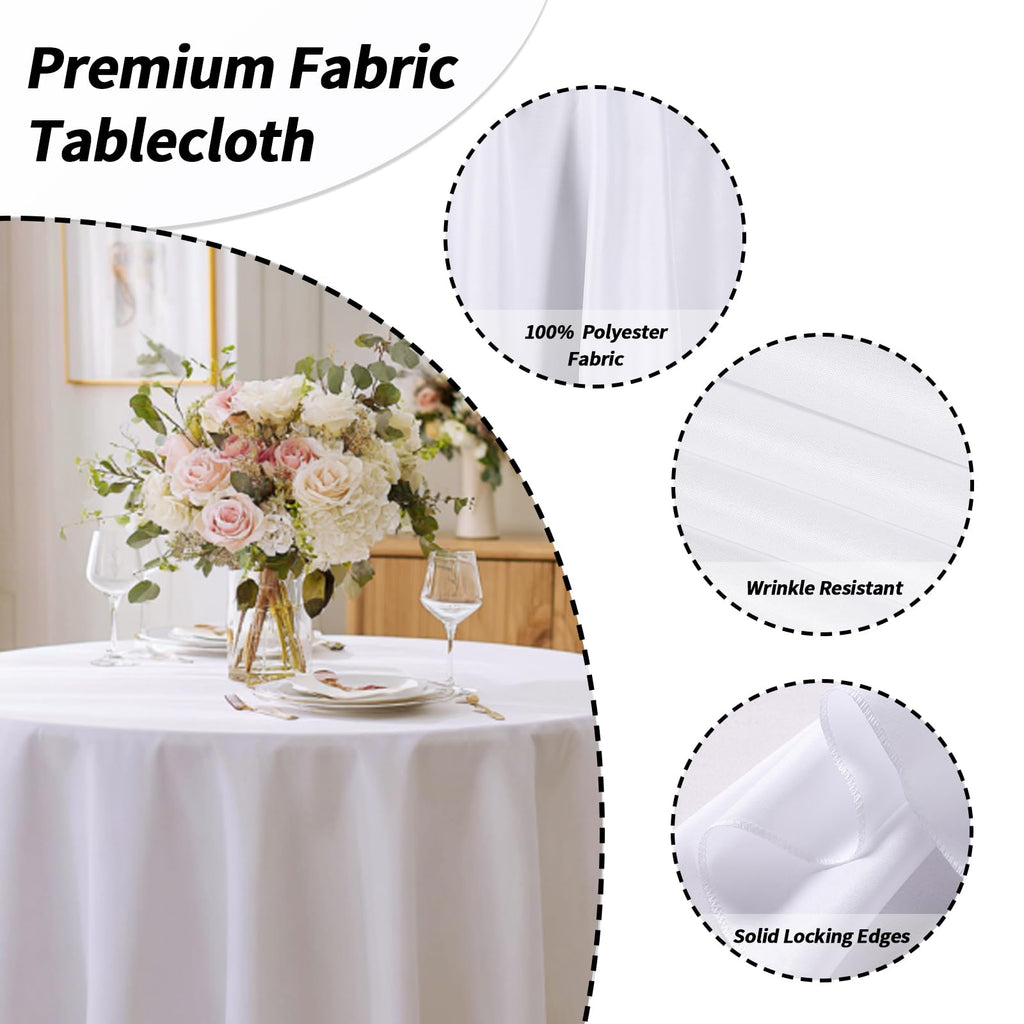 6 Pack 108 Inch Tablecloths Round White Table Cover
