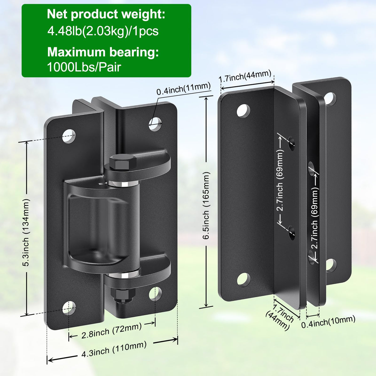 6mm Heavy Duty Bolt On Gate Hinges, 1000 lbs Capacity Anti Sag L-Shaped Gate Hinge with Bearings, 6.5 in Powder
