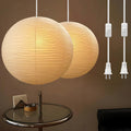 Inspired Noguchi Style 12 Inch Round Plug in Hanging Paper Lantern Lights with Cord, 2 Pack