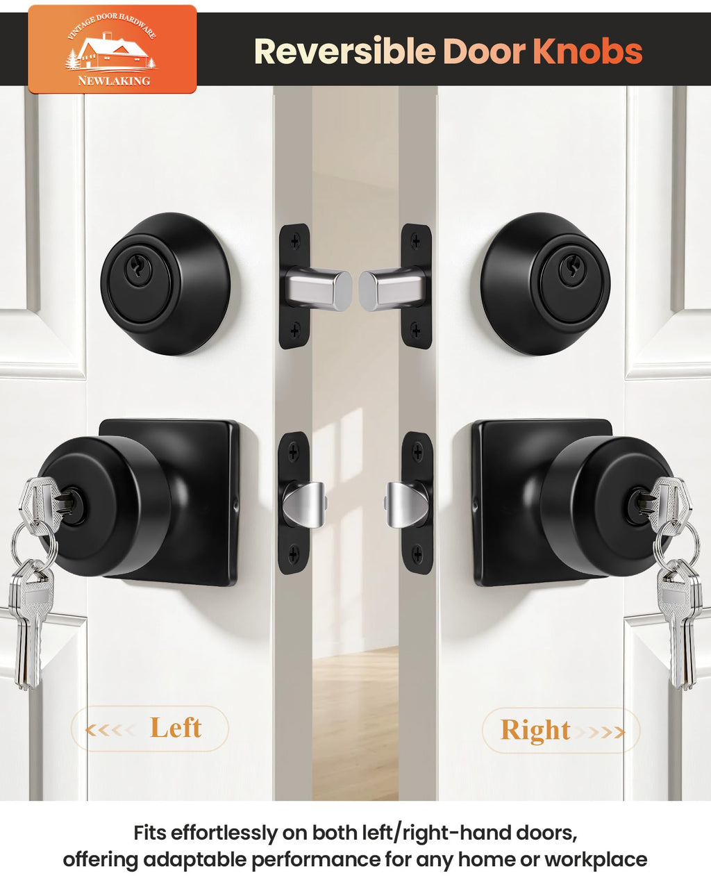 Front Door Lock Set with Deadbolt, Keyed Alike Door Knobs with Lock, 1 Set