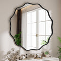 Wavy Round Mirror, 30" Scalloped Metal Frame Black Circle Mirror