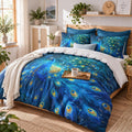 Blue Peacock Queen Size Comforter Set, Bird Animal Feather Bedding Sets, Victorian Ultra Soft Fluffy Microfiber
