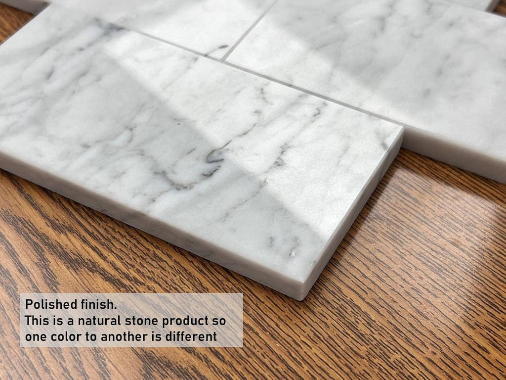Classic Carrara Glossy 3x6 Marble Subway Wall Tile Shower Walls Kitchen Backsplash Durable Case Coverage 9.68 Sq Ft