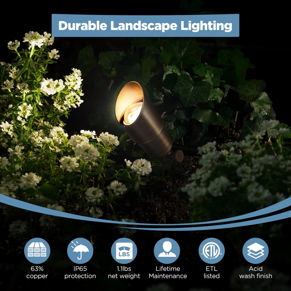 Solid Brass Outdoor Landscape Spotlights-12 Pack, Low Voltage Heavy Duty LED Spot Light Waterproof for Garden