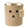 Nursery Storage Basket, 25L Large Woven Cotton Rope Baby Bin with Bear Design, Foldable Washable Laundry Hamper, Kids