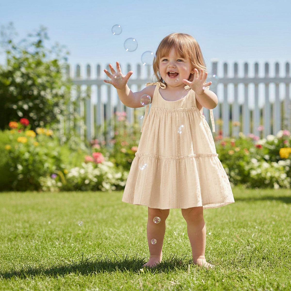 Toddler Baby Girl Summer Dress - Sleeveless Dot Tiered Sundress with Adjustable Tie-Shoulders for Beach, Party