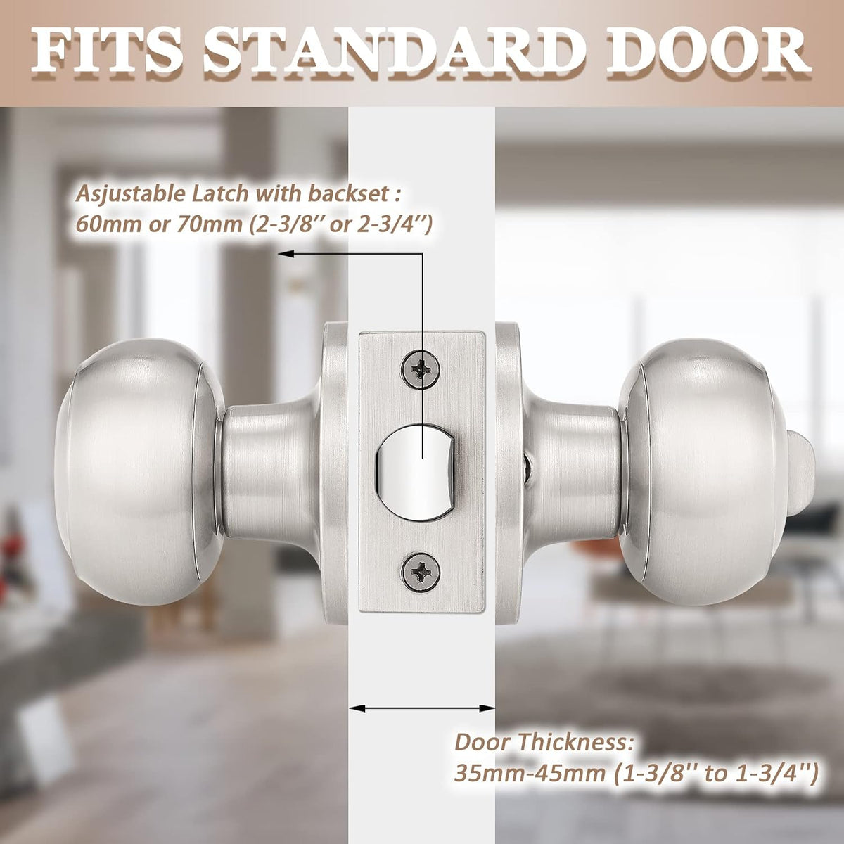 6 Pack) Satin Nickel Round Entry Door Knobs Keyed Alike, Exterior/Interior Door Handles Bedroom Bathroom/Front/Offic