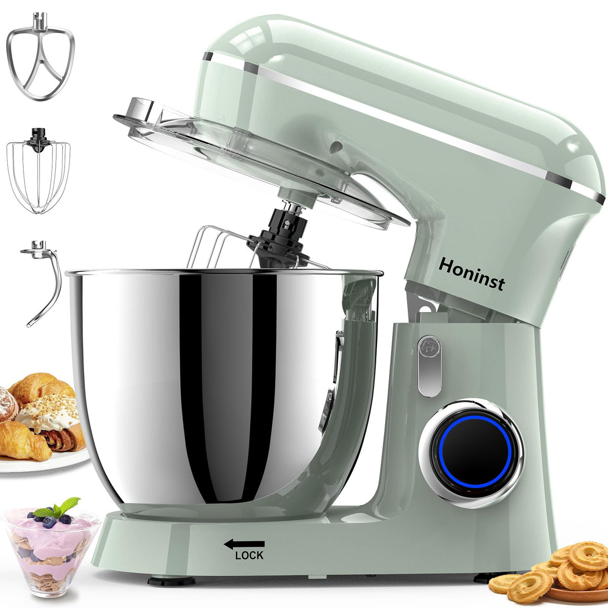 Stand Mixer, 6.5QT 10-Speed Tilt-Head 3-IN-1 Electric Food Mixer