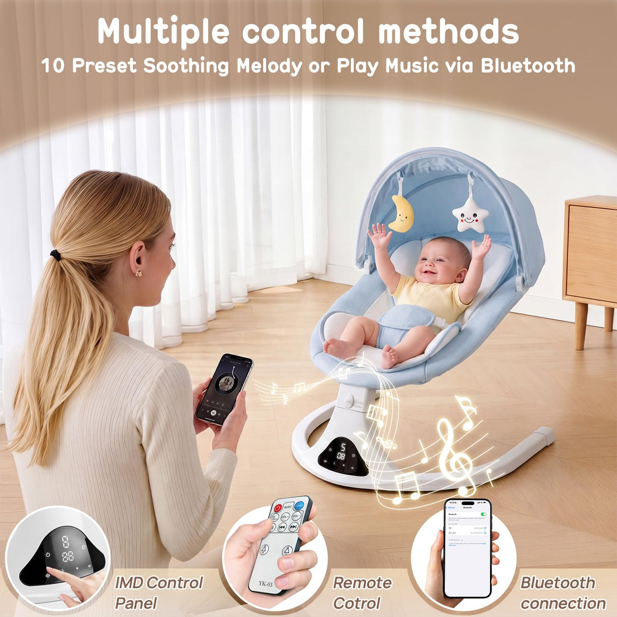 Electric Baby Swing with Remote Control,5 Speeds&Portable&Cozy(0,Blue)