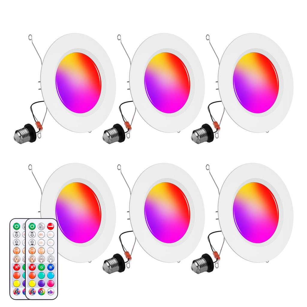 Recessed Lighting 5/6 Inch, 6Pack Color Changing LED Can Lights for Ceiling, 13W 1050LM Retrofit Recessed Lights