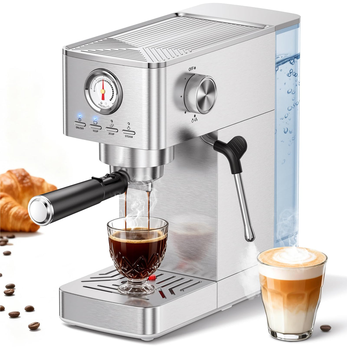 Espresso Machine 20 Bar with Milk Frorther, Stainless Steel,Silver