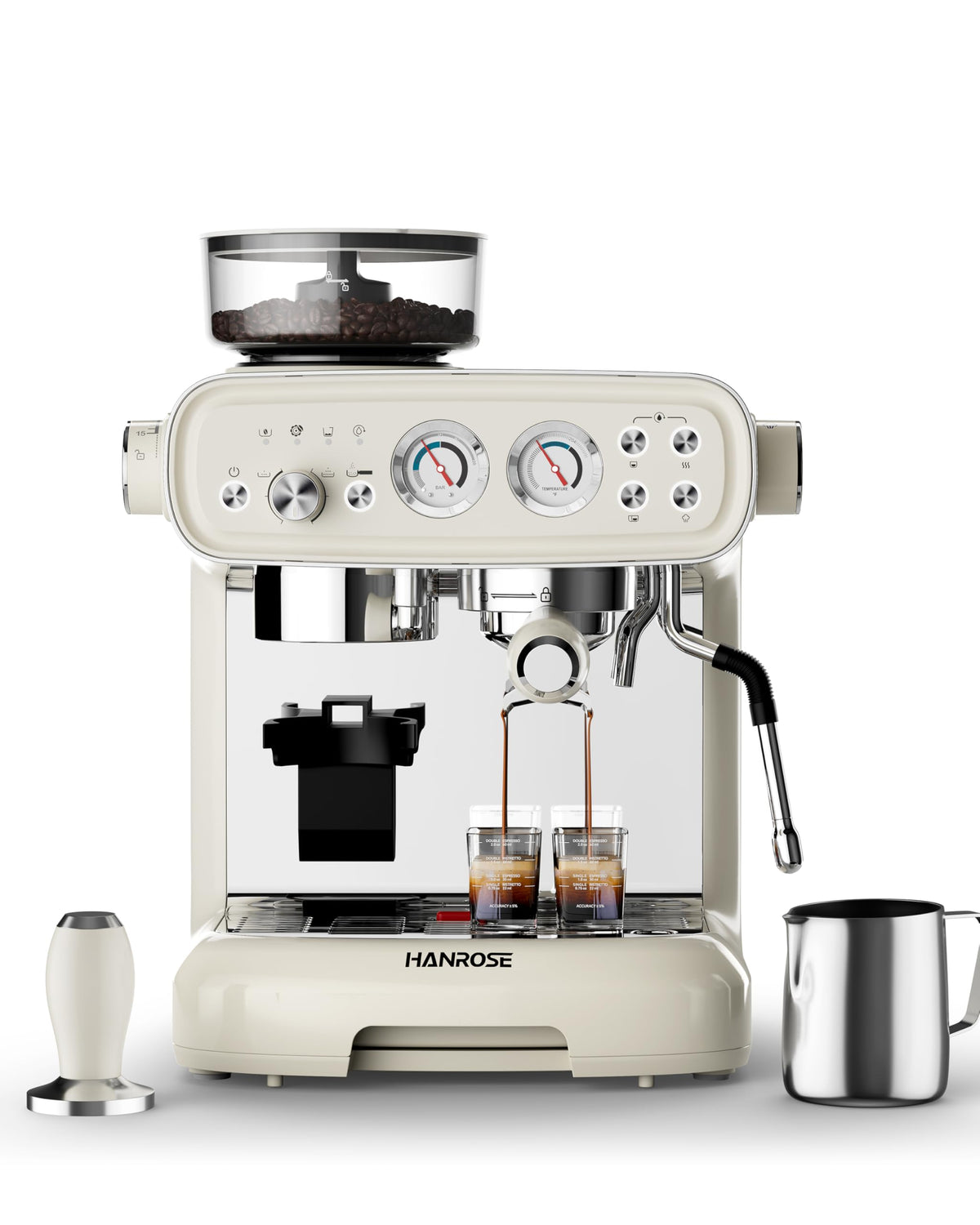 Espresso Machine with Grinder and Milk Frother, 20 Bar ULKA Pump