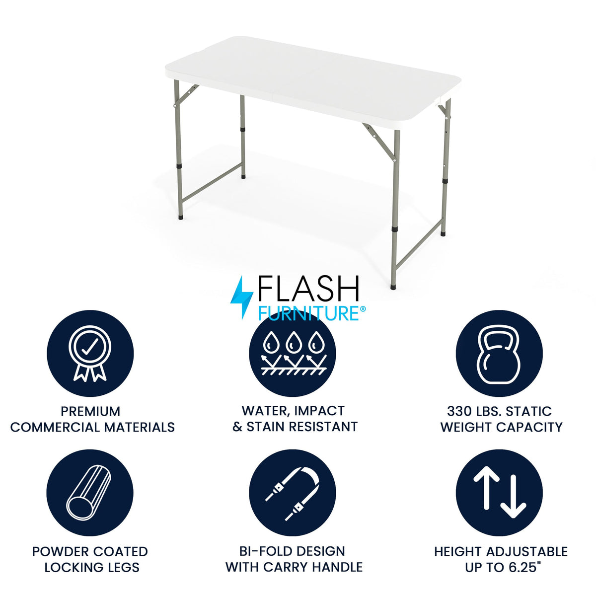 4-Foot Bi-Fold Granite White Plastic Folding Table