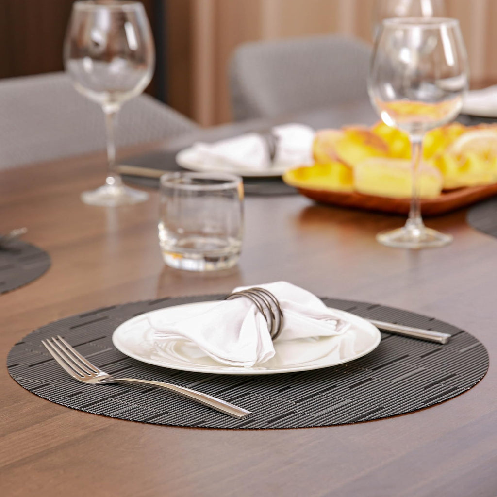 15 Inch Round Placemats Set of 4, Washable Vinyl Woven Place Mats