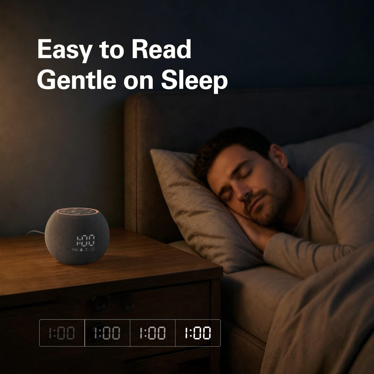 Alarm Clocks with Sound Machine, White Noise Machine 25 for Light Sleepers, 7 Gentle Alarms for Wake Up, 0-100%