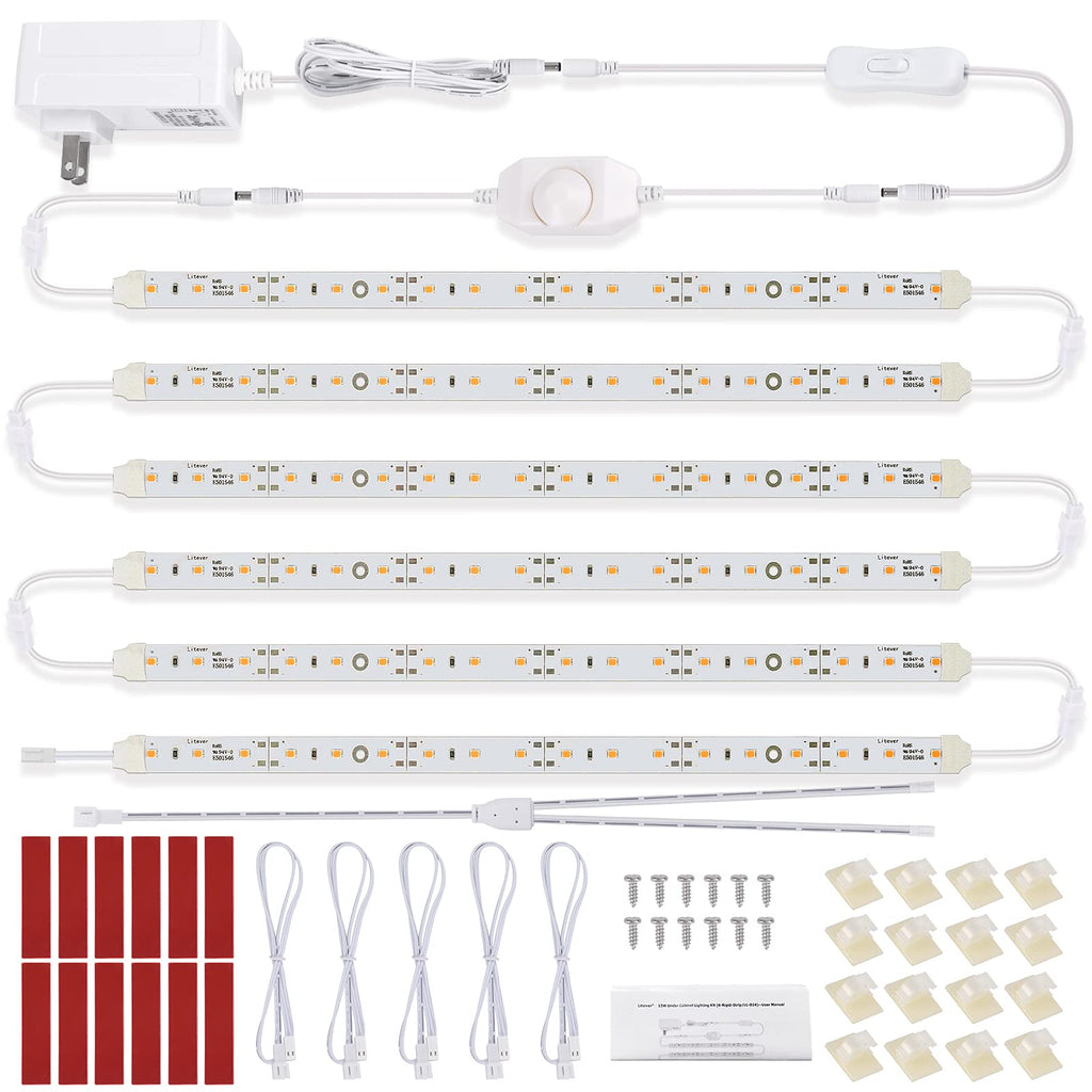 Under Cabinet LED Lighting Kit Cabinet Counters Shelf Closet. 6 PCS 12 Inches Light Strip with Adapter Switch Dimmer