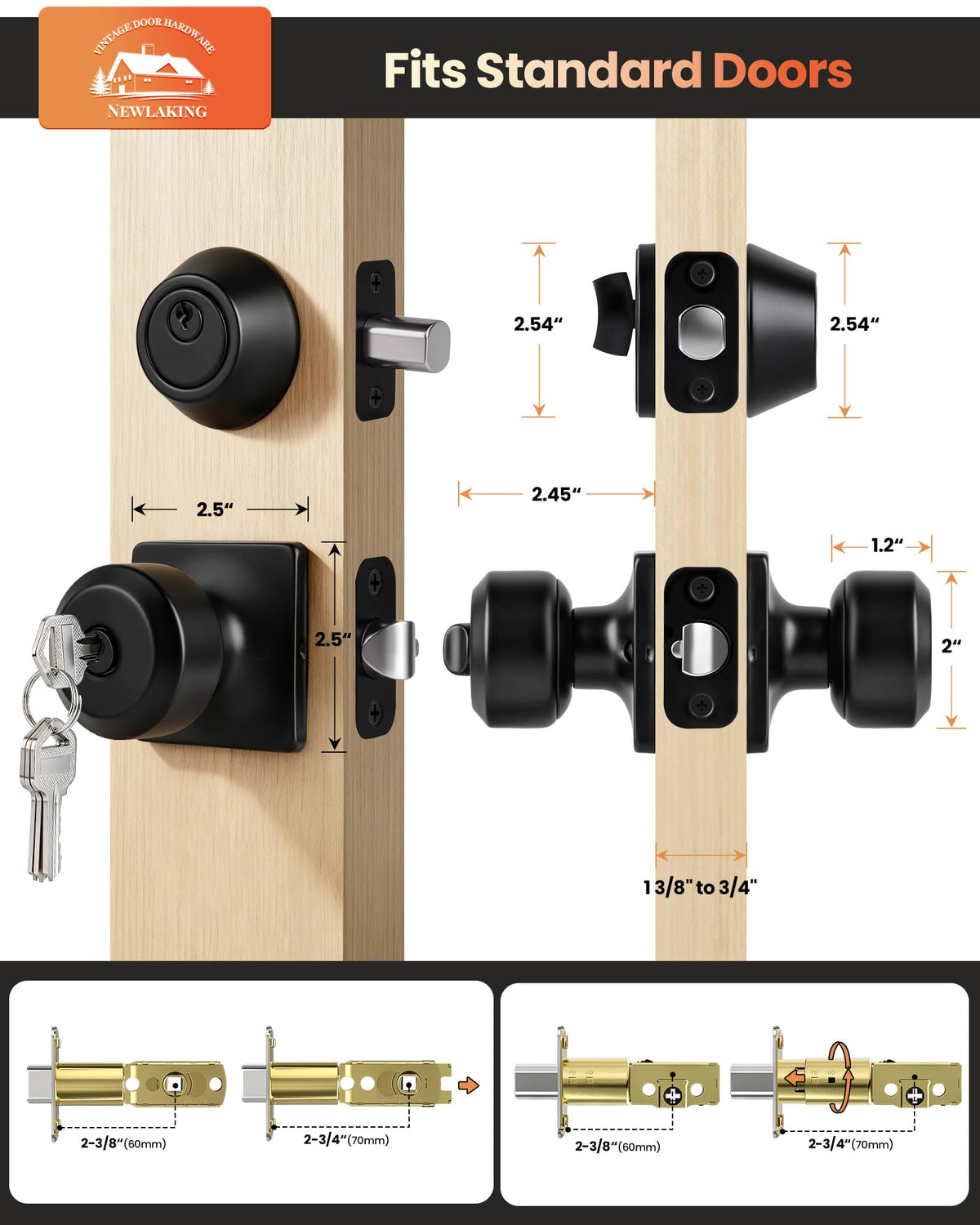 Front Door Lock Set with Deadbolt, Keyed Alike Door Knobs with Lock, 1 Set