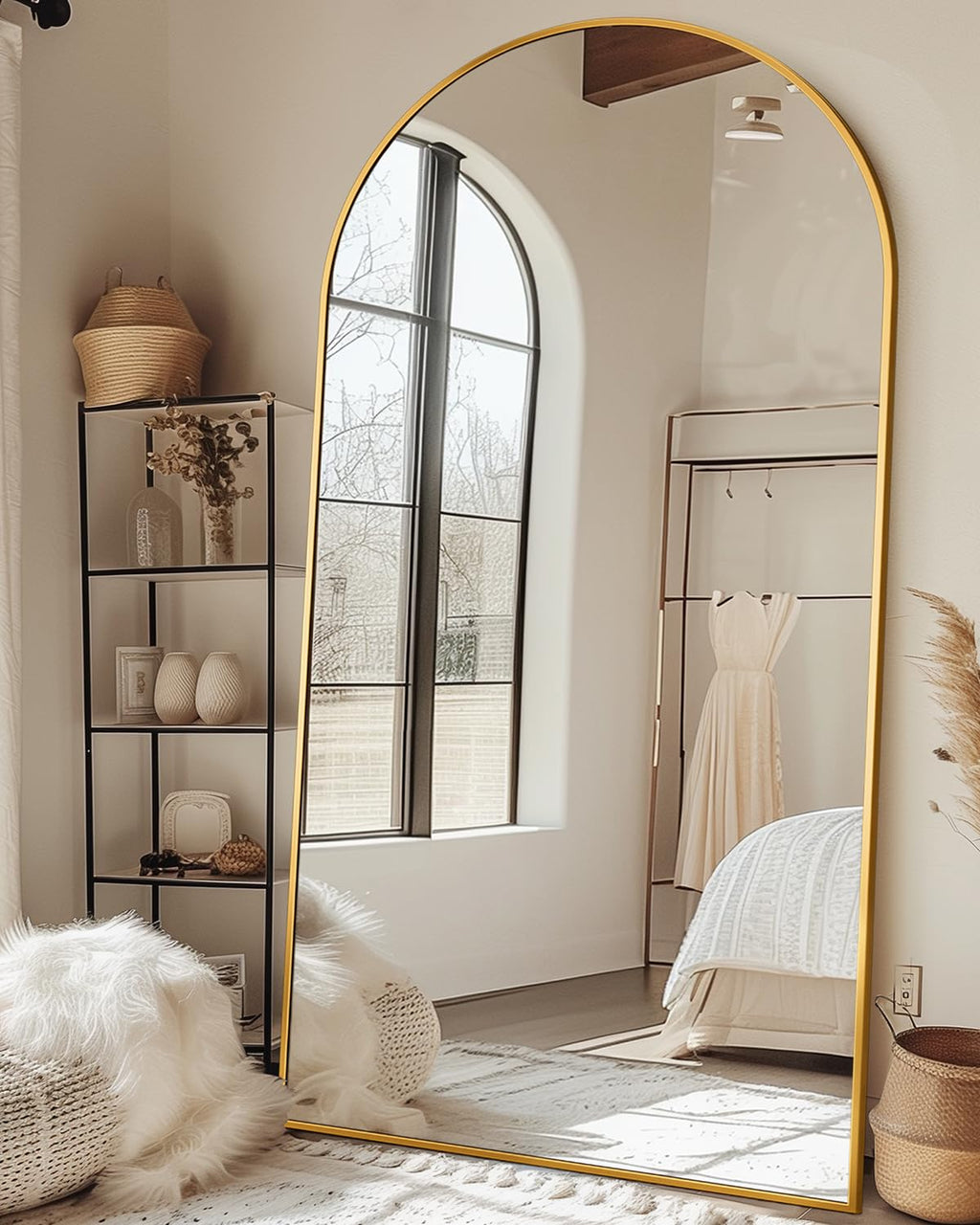 81"x41" Arched Full Length Mirror with Stand,Full Body Floor Mirror