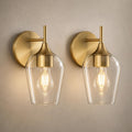Gold Sconces Wall Lighting Set of 2, Bathroom Wall Lighting Fixtures Brass, Modern and Vintage Wall Lights with Clear