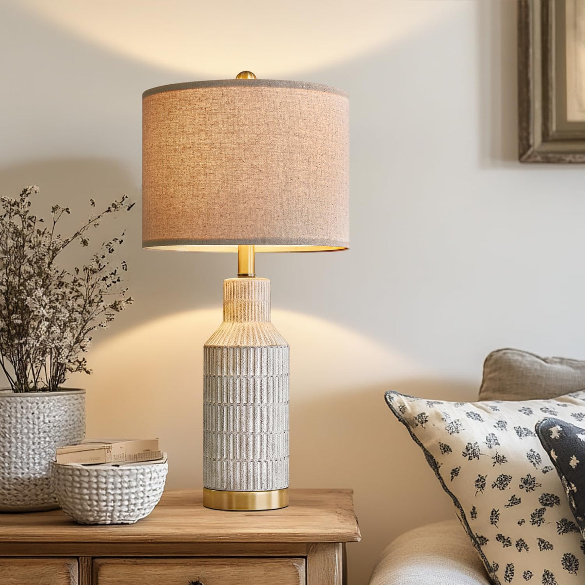25" Modern Ceramic Lamps Single Table Lamp Bedroom Farmhouse Nightstand Bedside Lamps