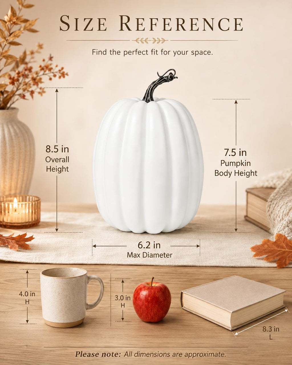 4 Pack 8 Inch Large White Artificial Pumpkins for Fall Decor