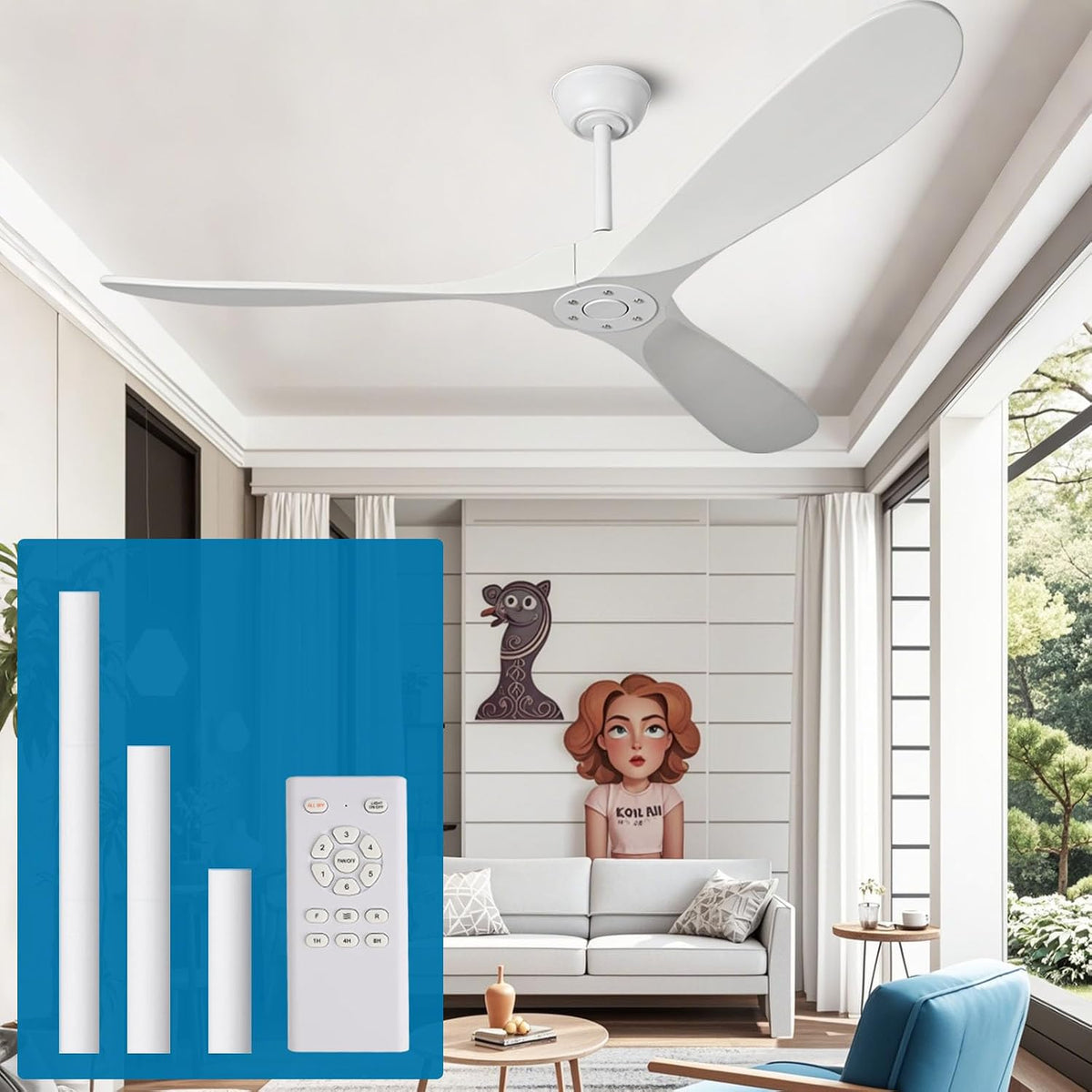 72" White Indoor/Outdoor Ceiling Fan with Remote