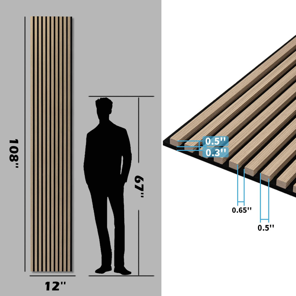 108 x 12 in 3D Fluted Soundproof Wood Slat Wall Panel, 2-Pack, Peach