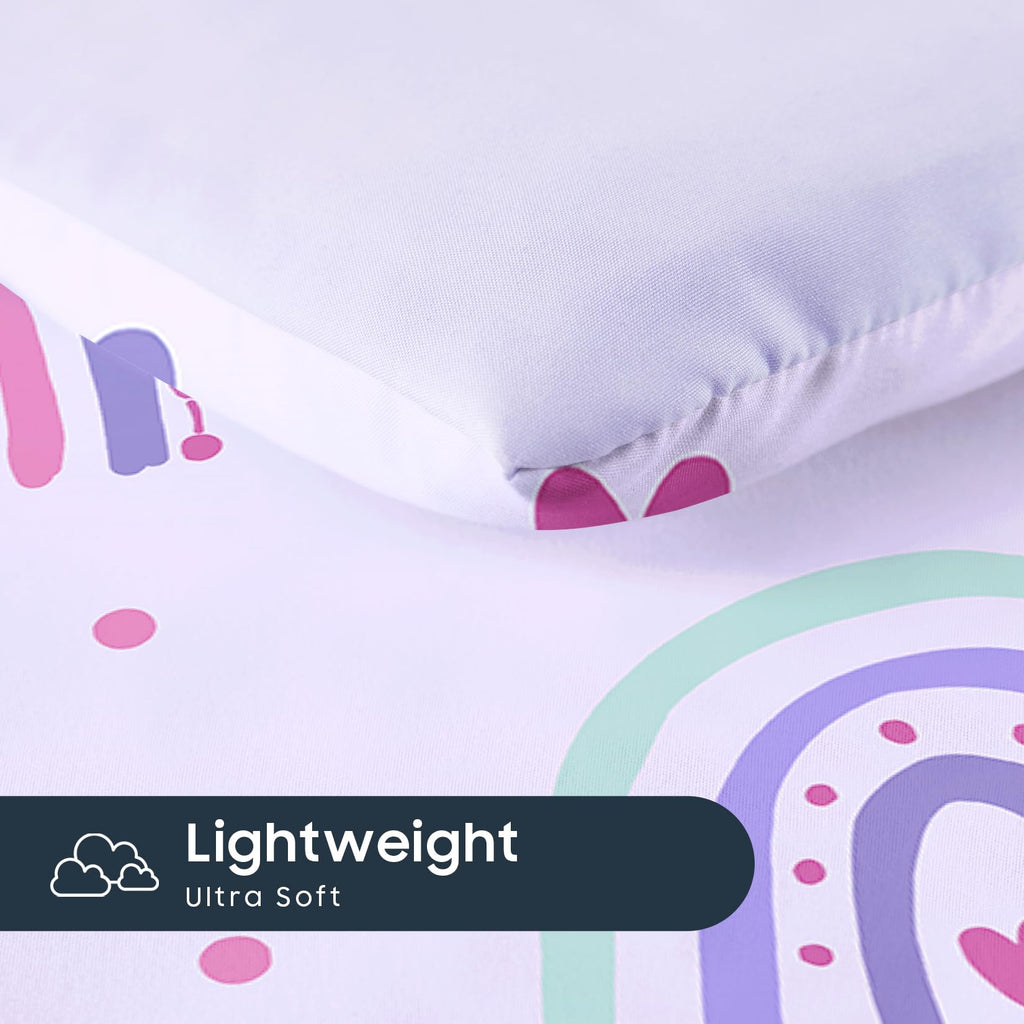 Toddler Bedding Set for Girls, Dreamy Cute Rainbow Heart, 4 Pieces Soft Crib Bed Set Including Comforter, Sheets and