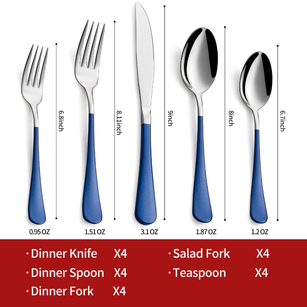 Colorful Silverware Set 20 Piece 18/0 Stainless Steel Flatware Sapphire Blue Handle Cutlery Set Service for 4 Fork