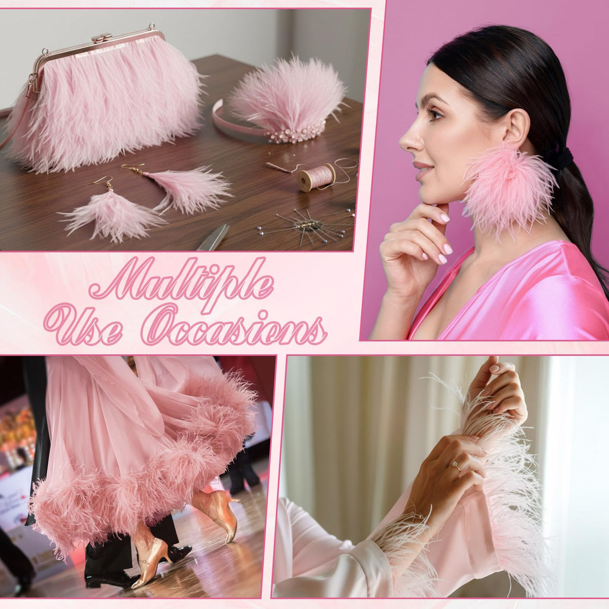 Ostrich Feathers Trims 3-4 Inch Feathers Fringe, Pink - 10 Yards