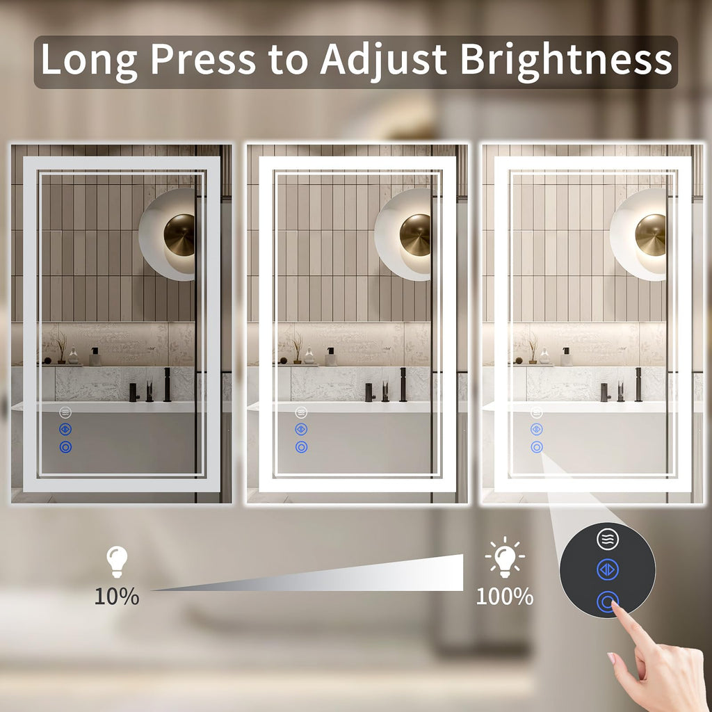 24X36 LED Bathroom Mirror with Lights, Anti-Fog