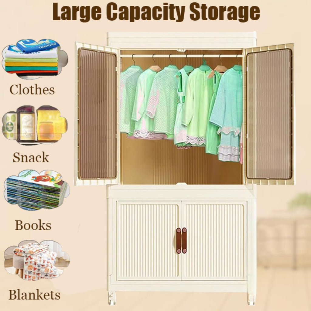 Portable Wardrobe Closet Storage Organizer for Clothes, Folding Storage Bins with Lid, Stackable Storage Box with