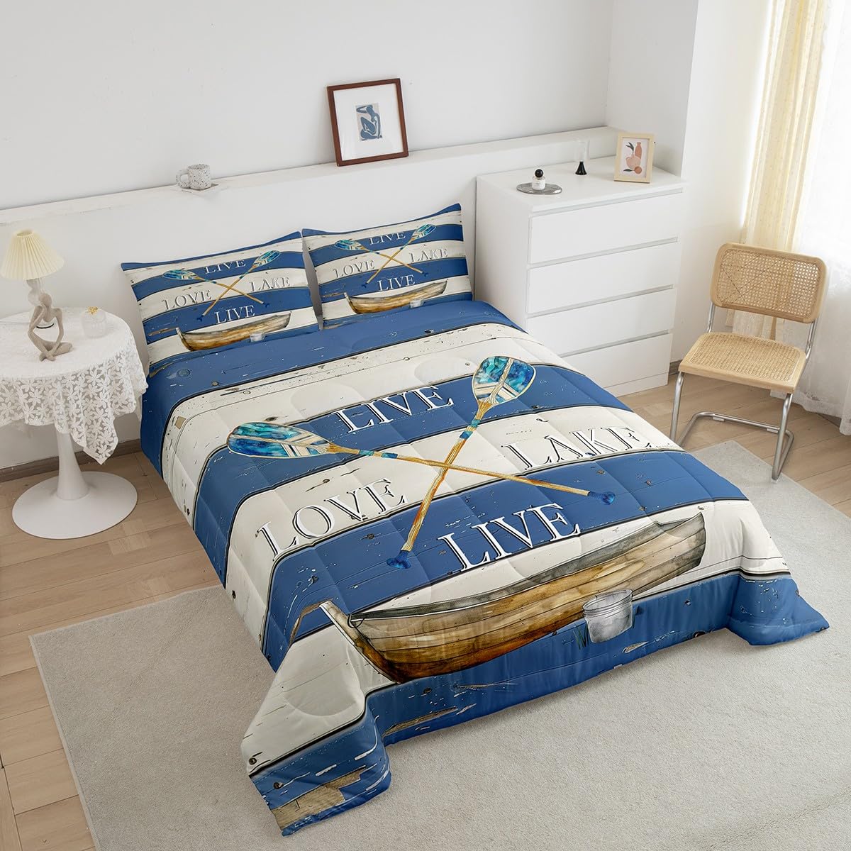 Lake House Decor Bedding Set For The Home Rustic Farmhouse Cabin Lodge Comforter Gift Lover, Lake Paddle