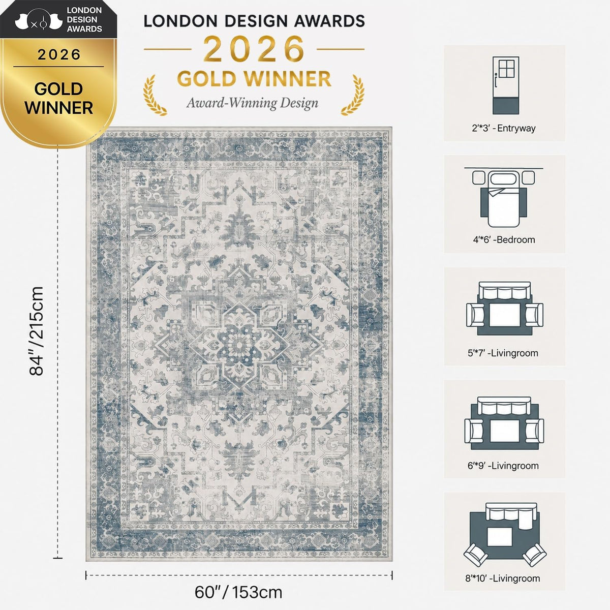 Area Rugs, Washable Rugs, Blue Rug