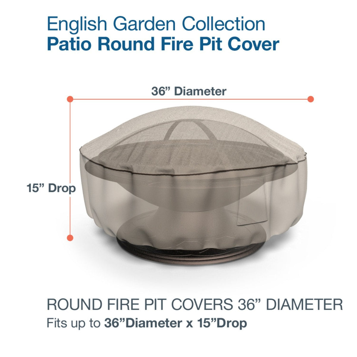 English Garden Fire Pit Cover, Heavy Duty and Waterproof Cover, 36" Diameter x 15" Drop