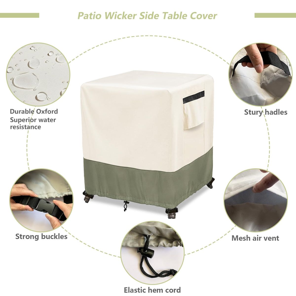 Outdoor Ottoman Cover 32 W x 32 D x 18 H inches, 600D Heavy Duty Waterproof Patio Ottoman Cover, Patio End Table Covers