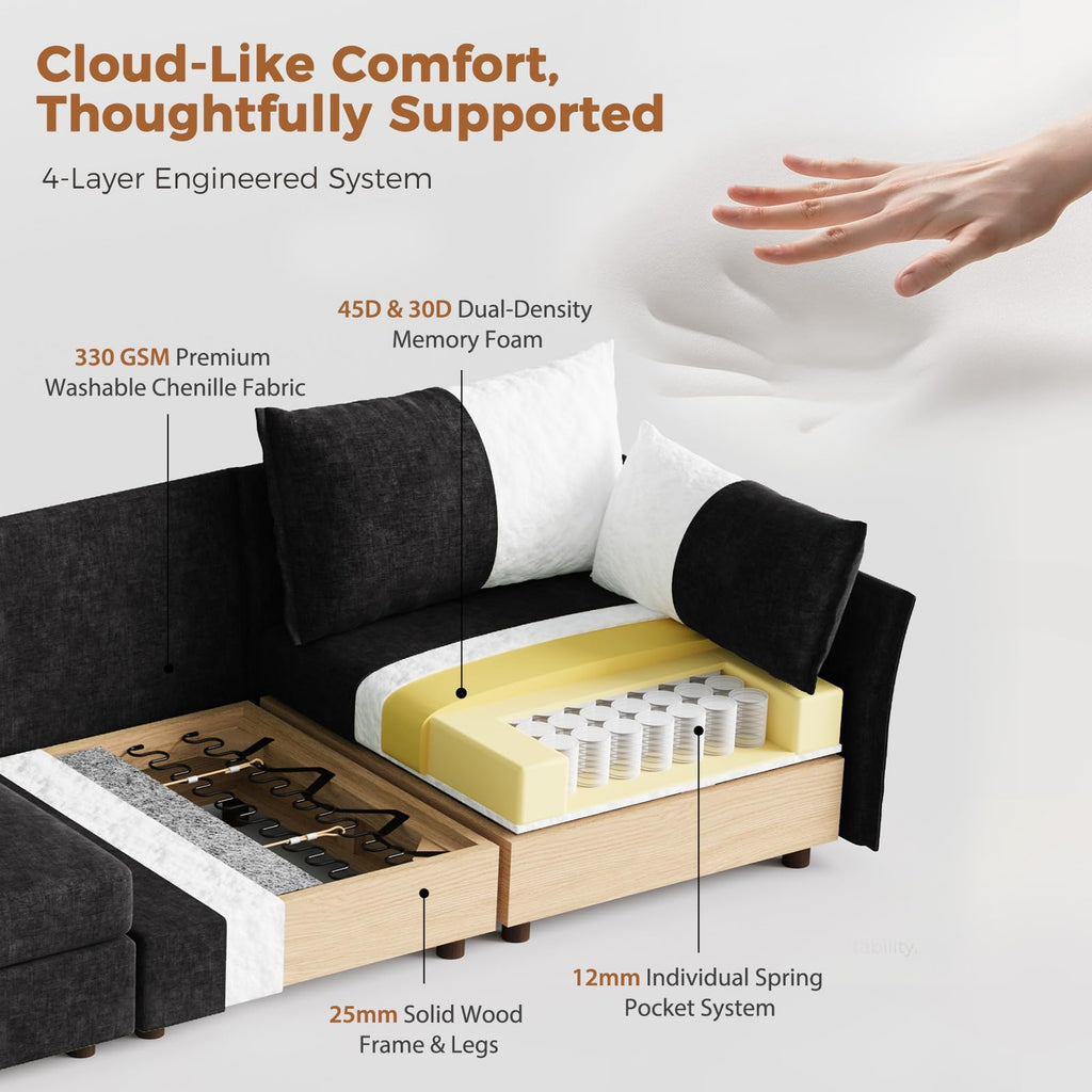 136.4" Modular Sleeper Sofa Bed, U Shaped Sectional Couch with Movable Stroage Ottoman, Large 8 Seat Corner Couches