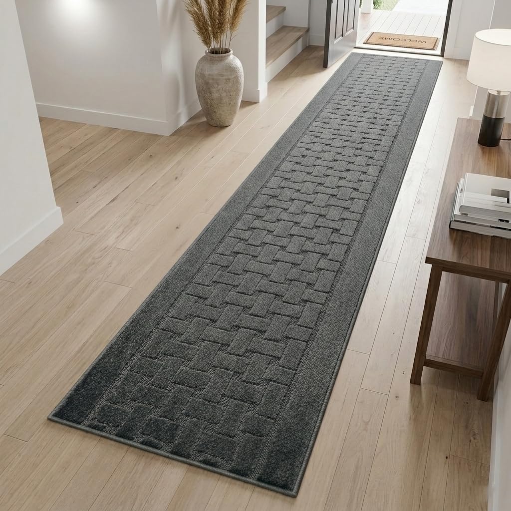 15 Ft Non Slip Washable Carpet Runner Rug with Rubber Backing, Custom Floor Mat Hallway Stairs Bedroom Bathroom