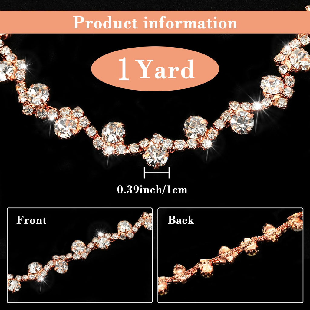 Rhinestone Trim Crystal Chain Sew on for Dress,3 Yards,Rose Gold