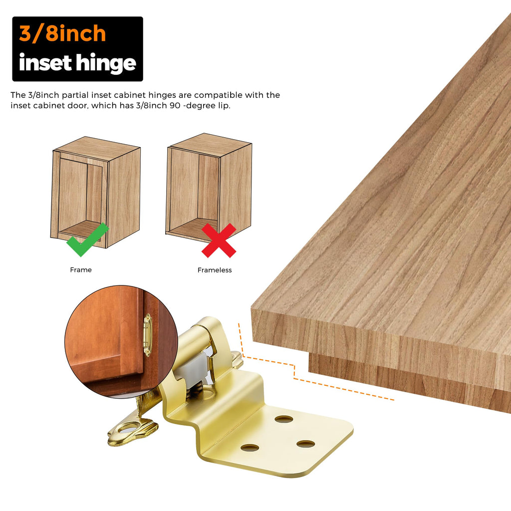 3/8" Inset Gold Cabinet Hinges 60 Pack (30 Pairs)