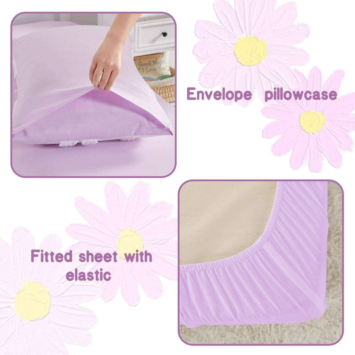 Toddler Bedding Set for Girls Purple Tufted Boho Toddler Bed Comforter Set