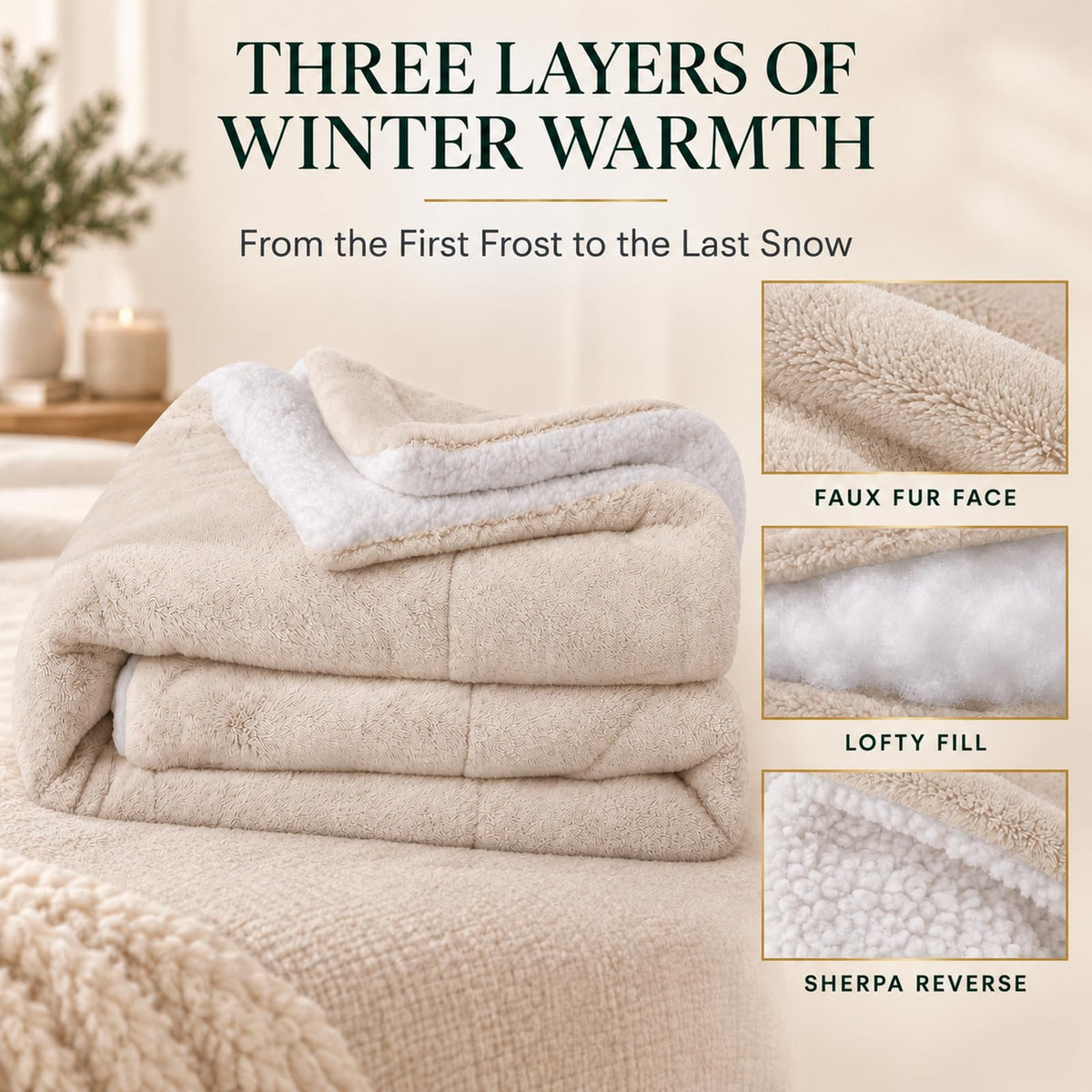 Comforter Set, Faux Fur Sherpa, Coconut Milk