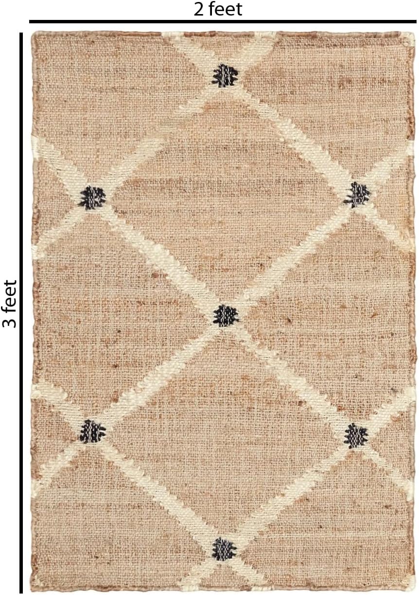 Hand Woven Jute Doormat Feet - Handcrafted Geometric Design Entryway Rug, Indoor Natural Fiber Area Rug - Rustic