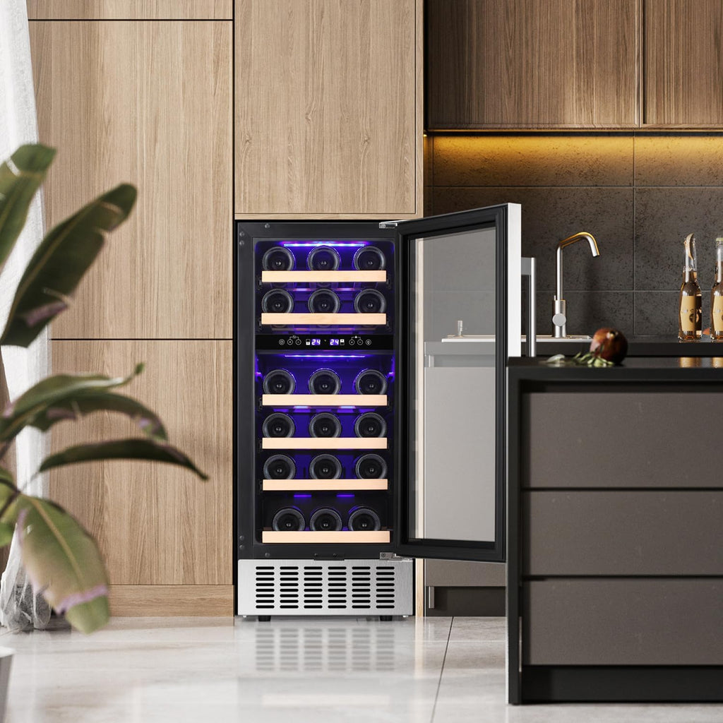 Wine Fridge,15 Inch Wine Cooler Refrigerator Under Counter(41-68°F),28 Bottles Built
