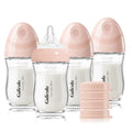 Natural Glass Baby Bottle 4 Pack, Newborn Breastfeeding Bottles Set, Extra Slow Flow Nipples (SS), Anti Colic, 0