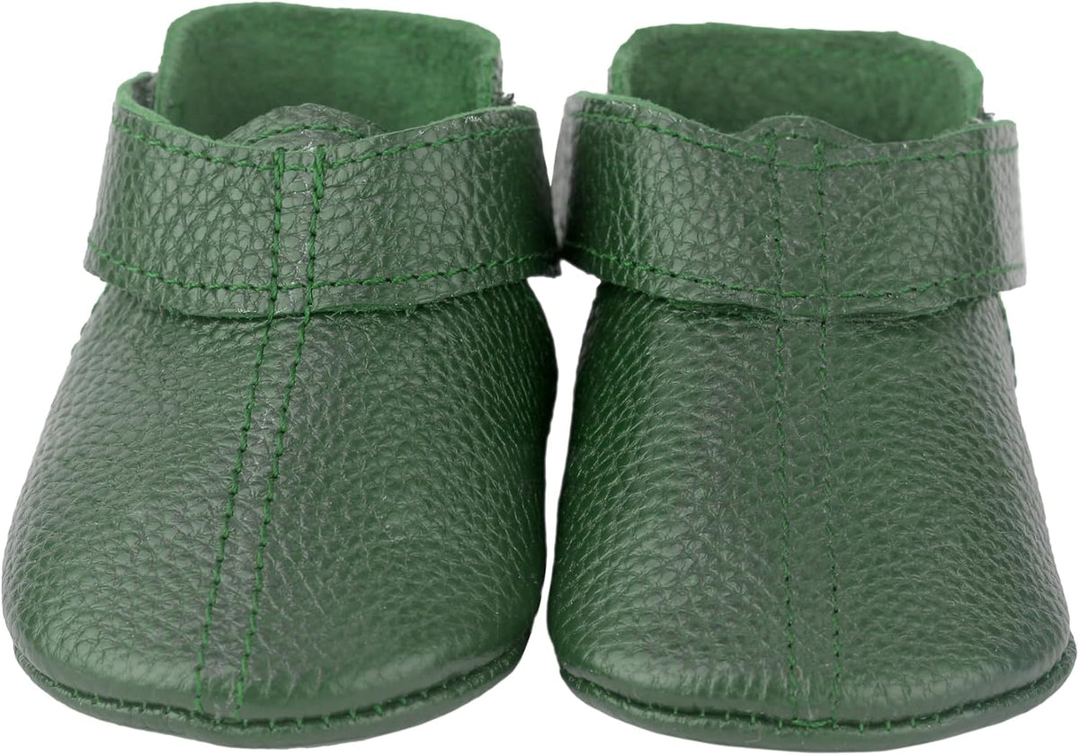 Handmade Genuine Leather Baby Shoes, Soft Sole Infant Moccasins, Emerald Green Toddler Booties, Newborn First Walker