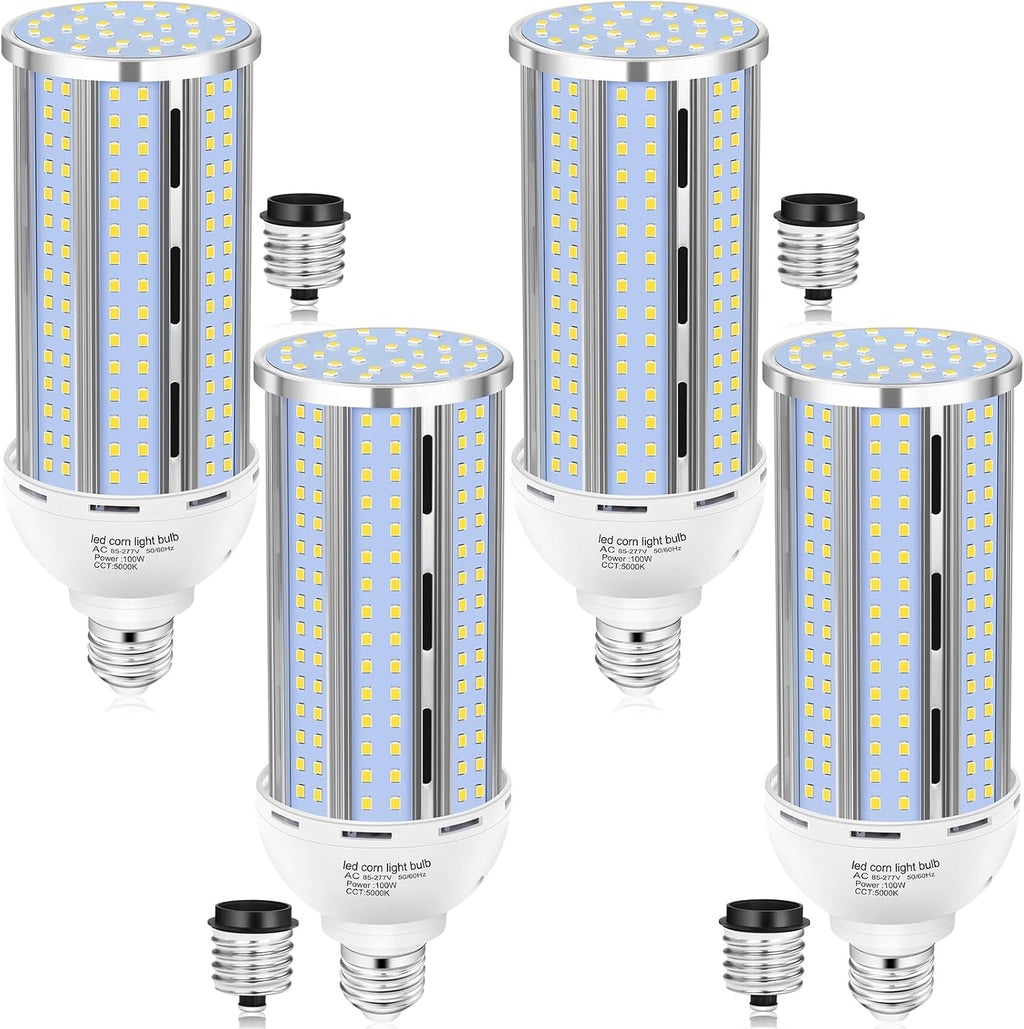 4 Pack 100W Corn LED Light Bulb Fanless,5000K Daylight(1000 Watt Equivalent) E26/E39 Large Mogul Base LED Cob Lamp