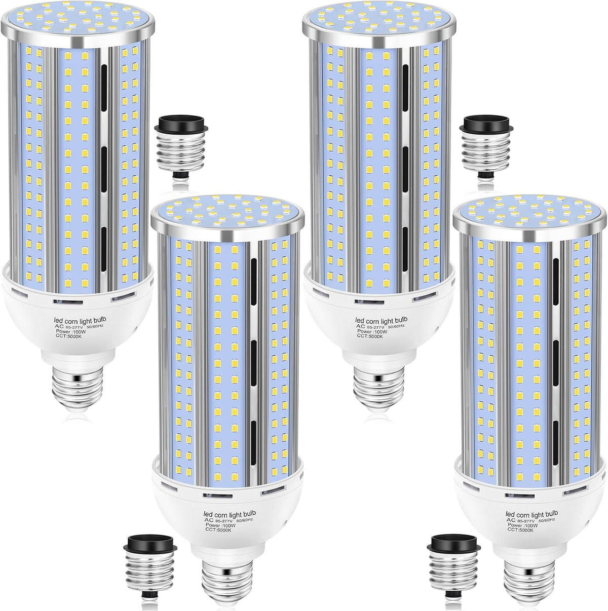 4 Pack 100W Corn LED Light Bulb Fanless,5000K Daylight(1000 Watt Equivalent) E26/E39 Large Mogul Base LED Cob Lamp