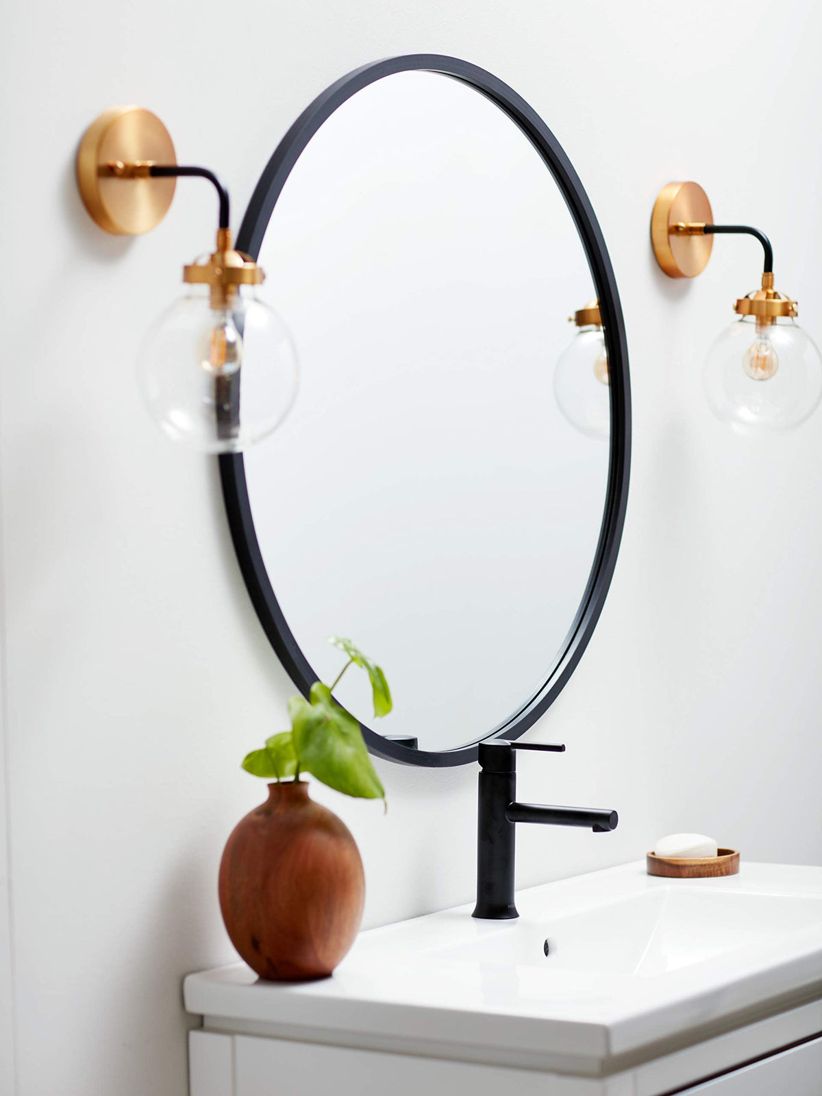 30" x 30" Black Rubber Framed Mirror | Round Bathroom Wall Mirror